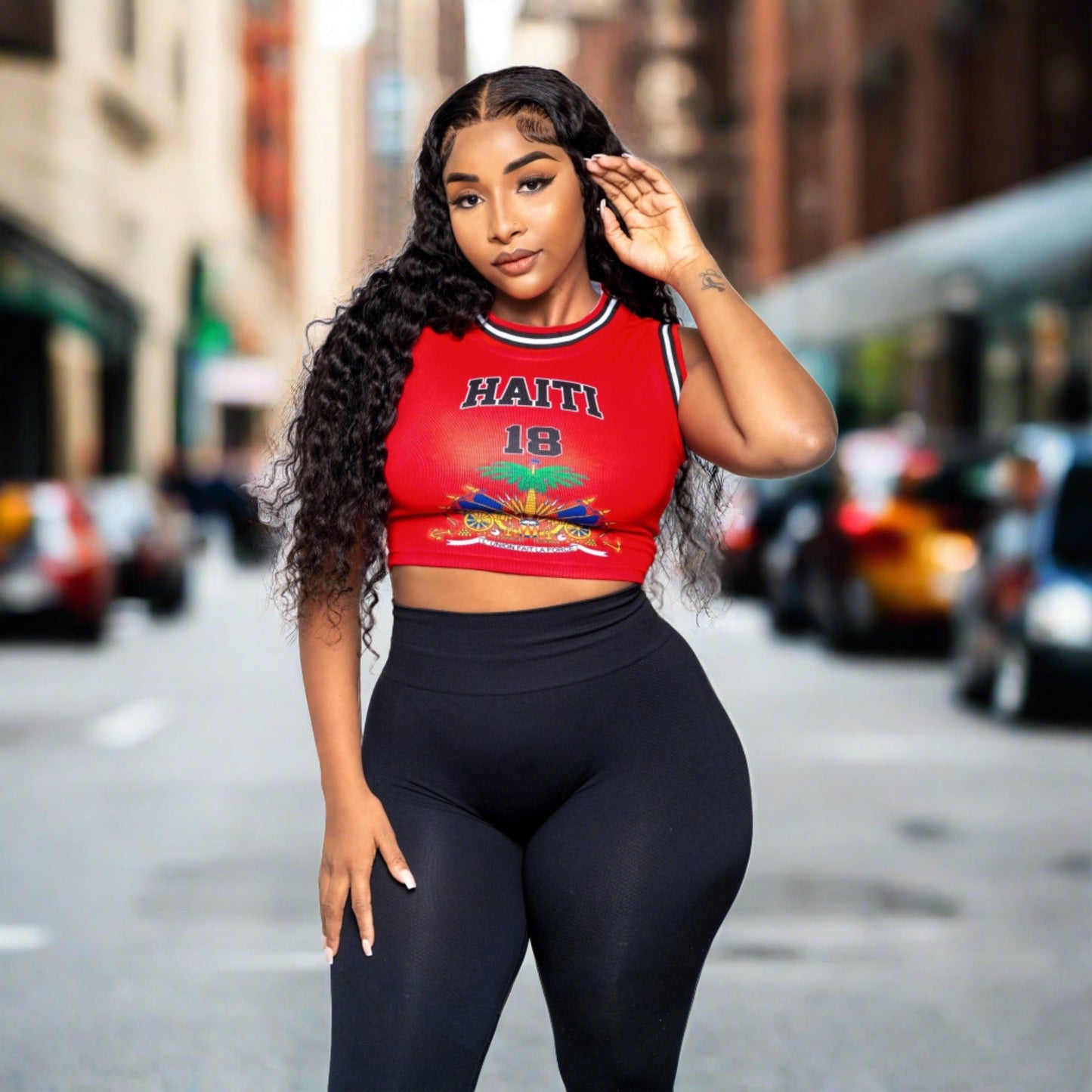 01-Crop Top Basketball-Red - Haitianbuy