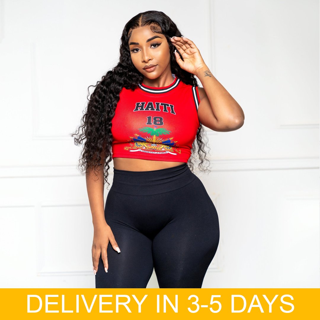 01-Crop Top Basketball-Red - Haitianbuy