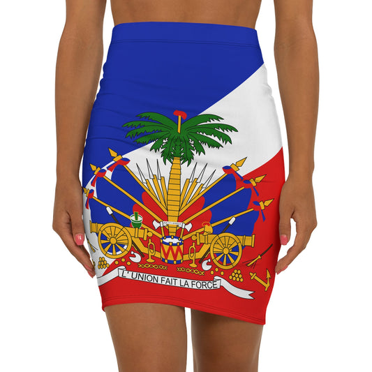 34 - Haitian Heritage Pencil Skirt - Women's Mid - Waist Skirt with Flag Design - Haitianbuy