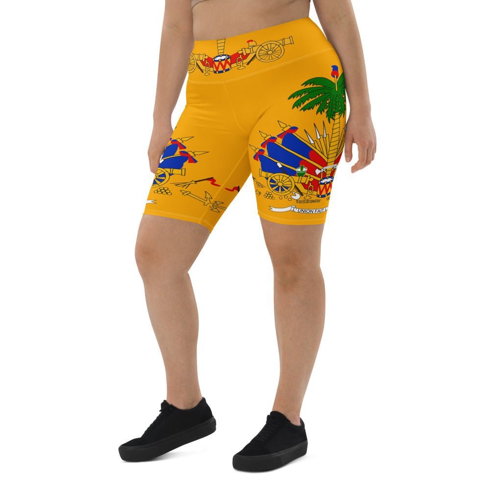 COAT OF ARM OF HAITI Biker Shorts- YELLOW - Haitianbuy