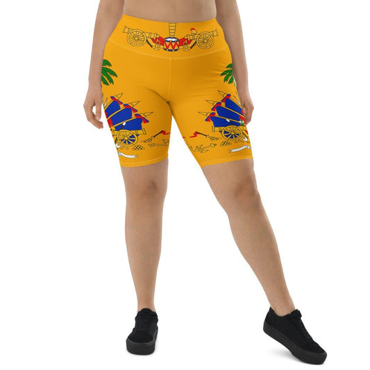 COAT OF ARM OF HAITI Biker Shorts- YELLOW - Haitianbuy