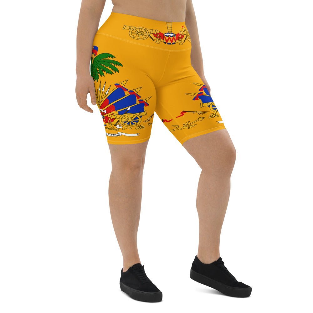 COAT OF ARM OF HAITI Biker Shorts- YELLOW - Haitianbuy