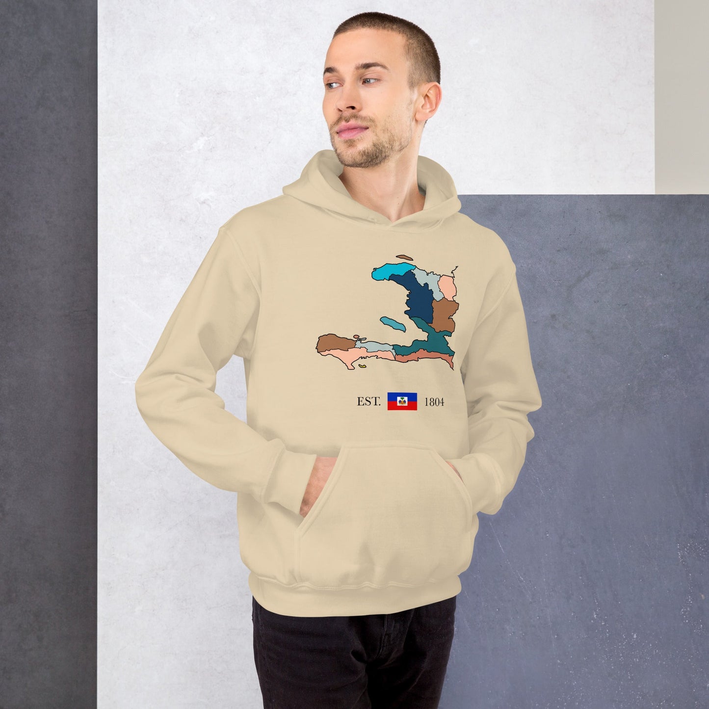 01-Haiti Map Unisex Hoodie Sand - Haitianbuy