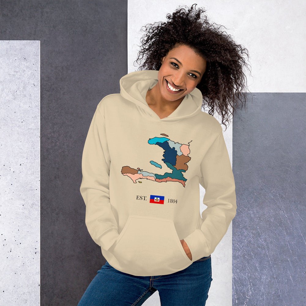01-Haiti Map Unisex Hoodie Sand - Haitianbuy