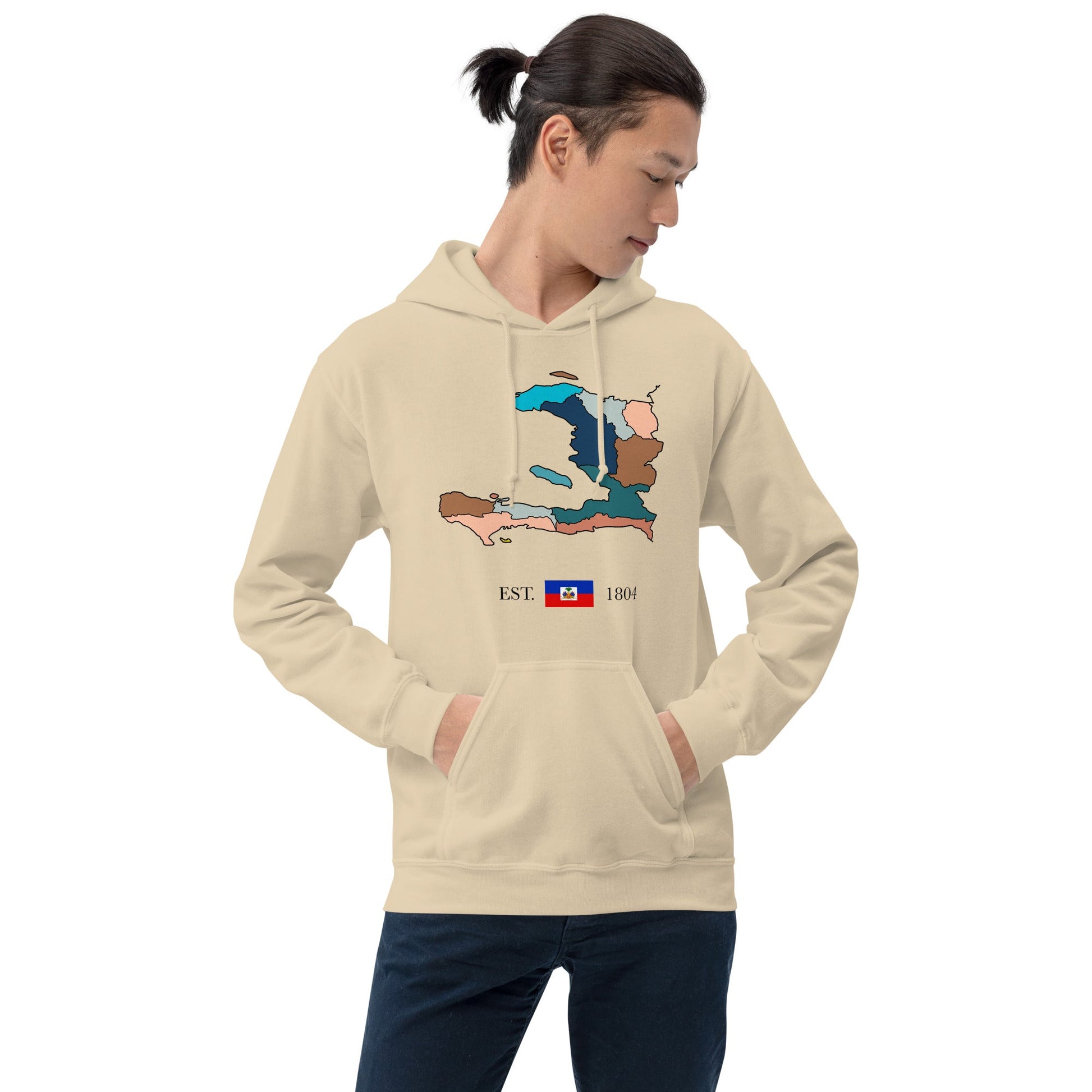 01-Haiti Map Unisex Hoodie Sand - Haitianbuy