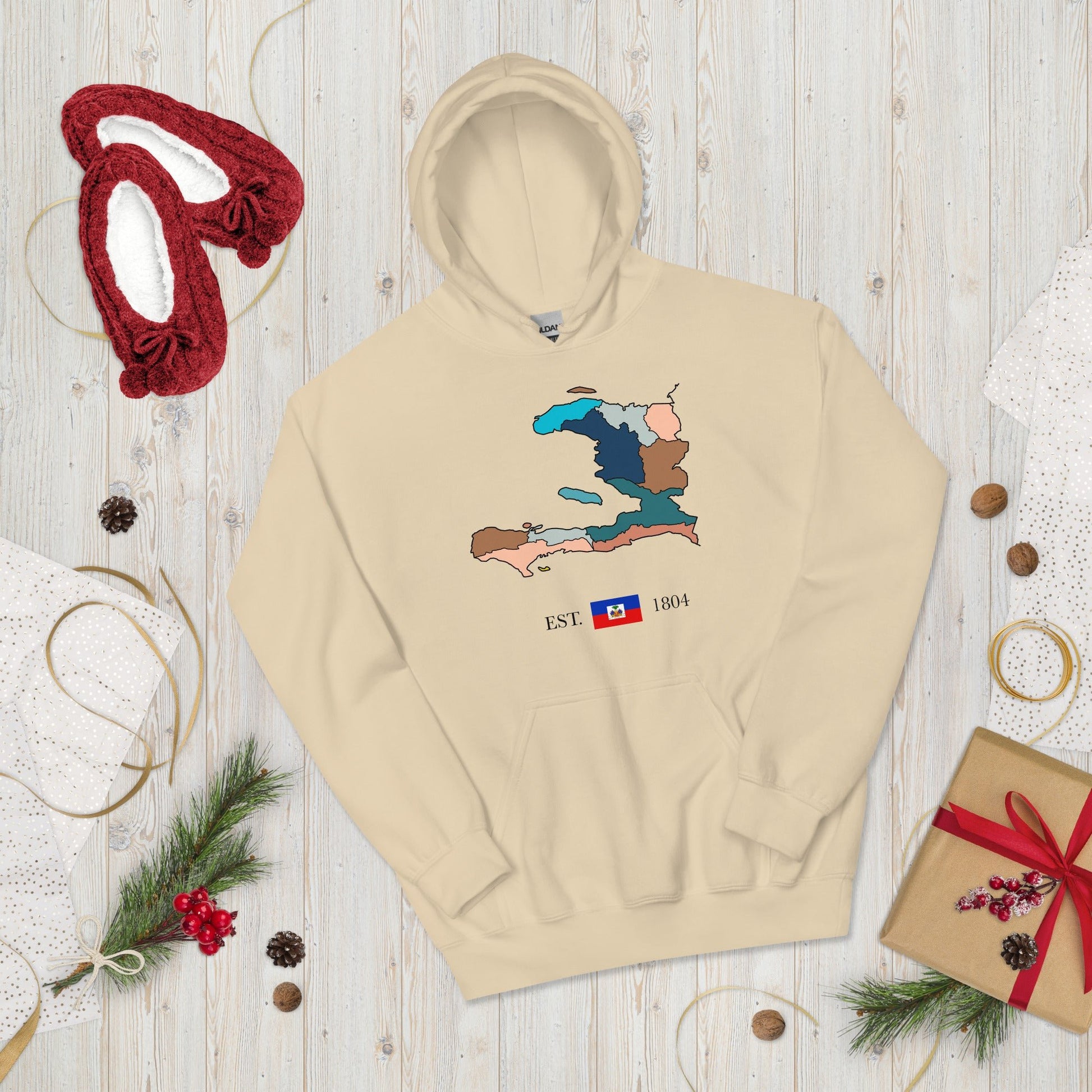 01-Haiti Map Unisex Hoodie Sand - Haitianbuy