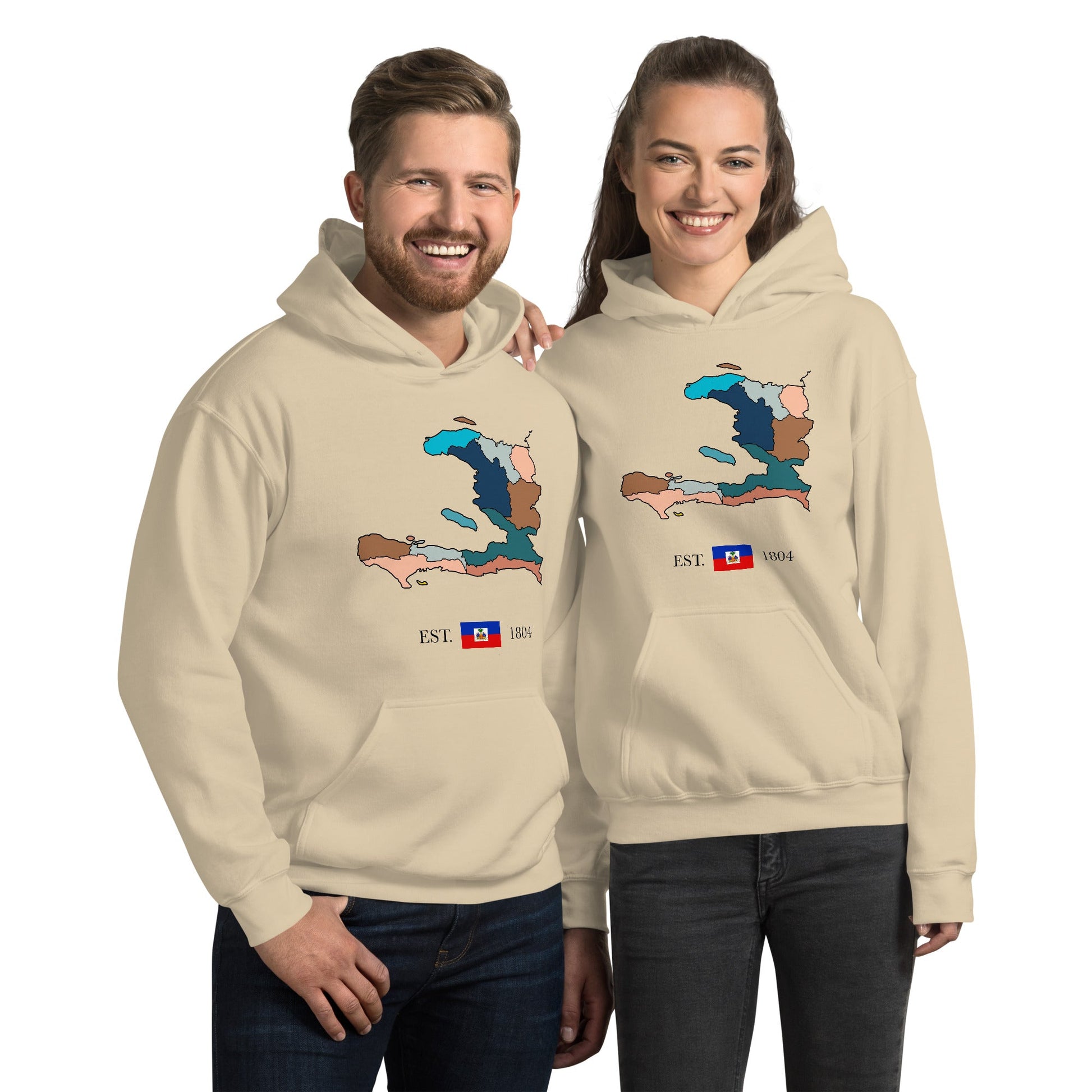 01-Haiti Map Unisex Hoodie Sand - Haitianbuy