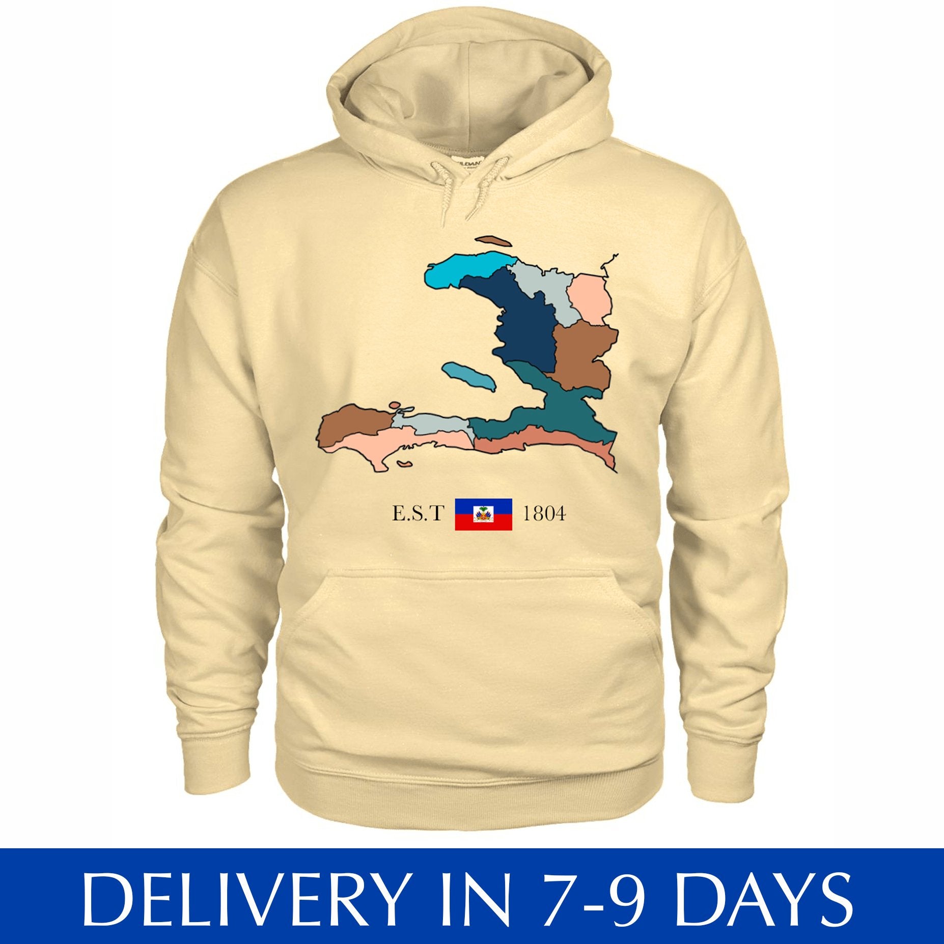 01-Haiti Map Unisex Hoodie Sand - Haitianbuy