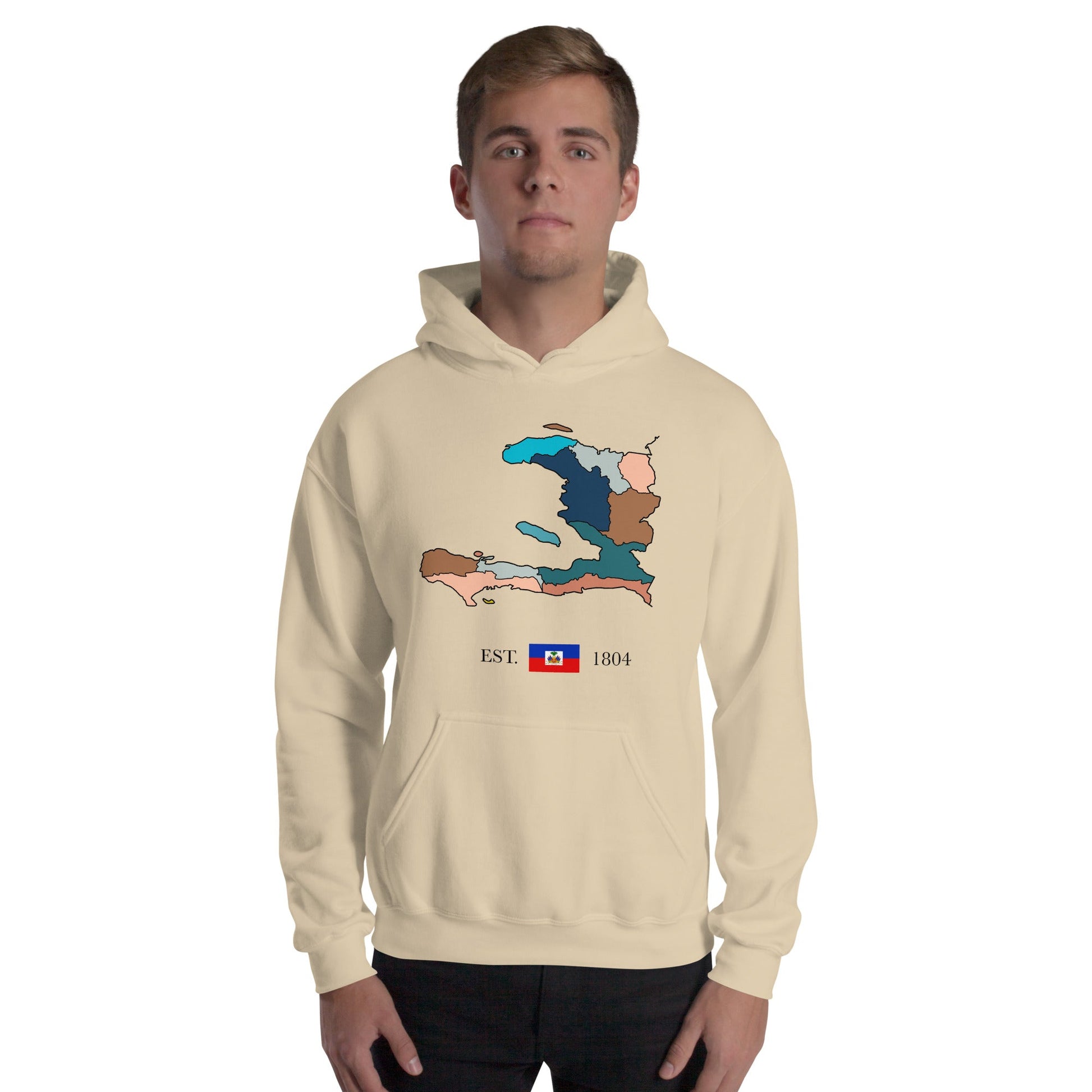 01-Haiti Map Unisex Hoodie Sand - Haitianbuy