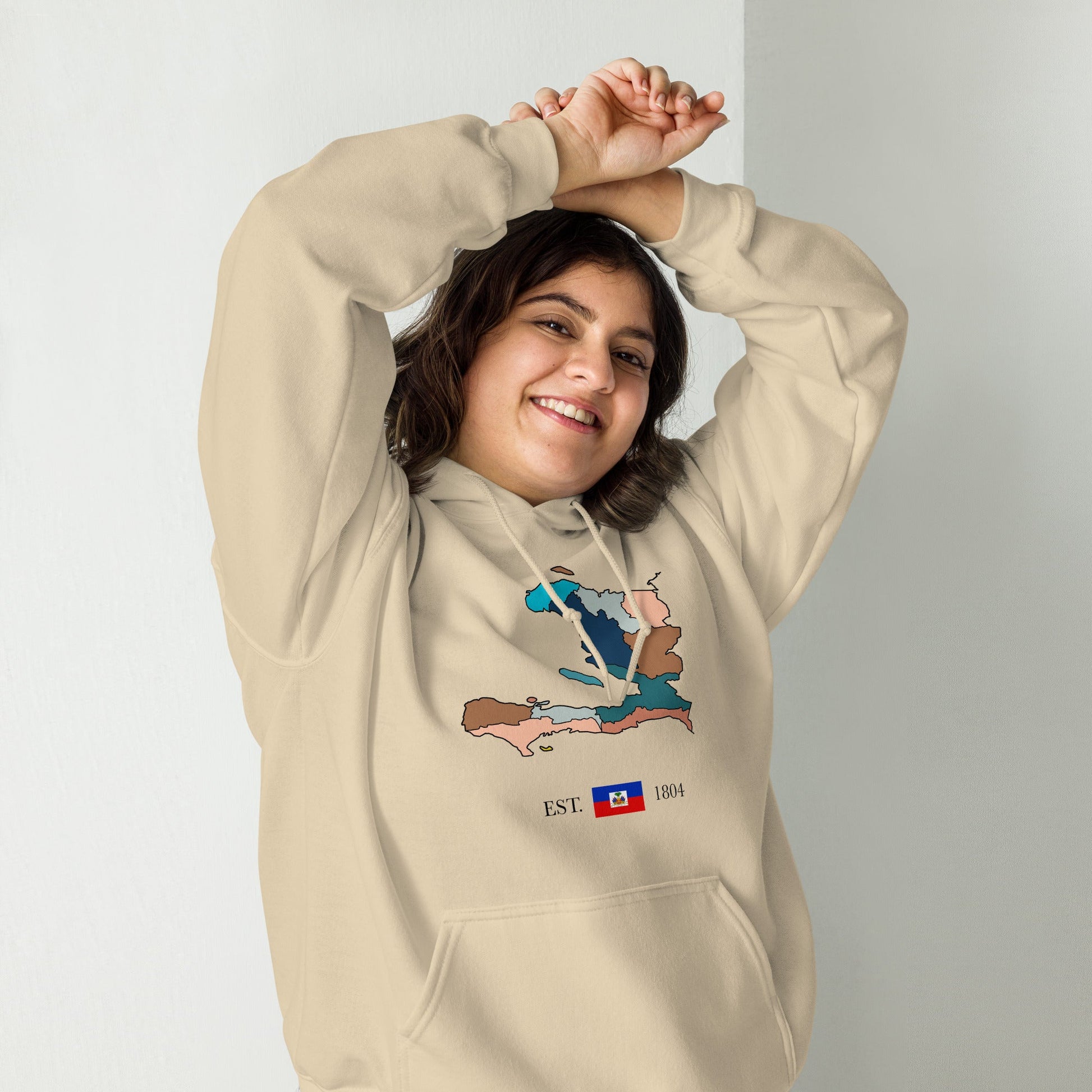 01-Haiti Map Unisex Hoodie Sand - Haitianbuy