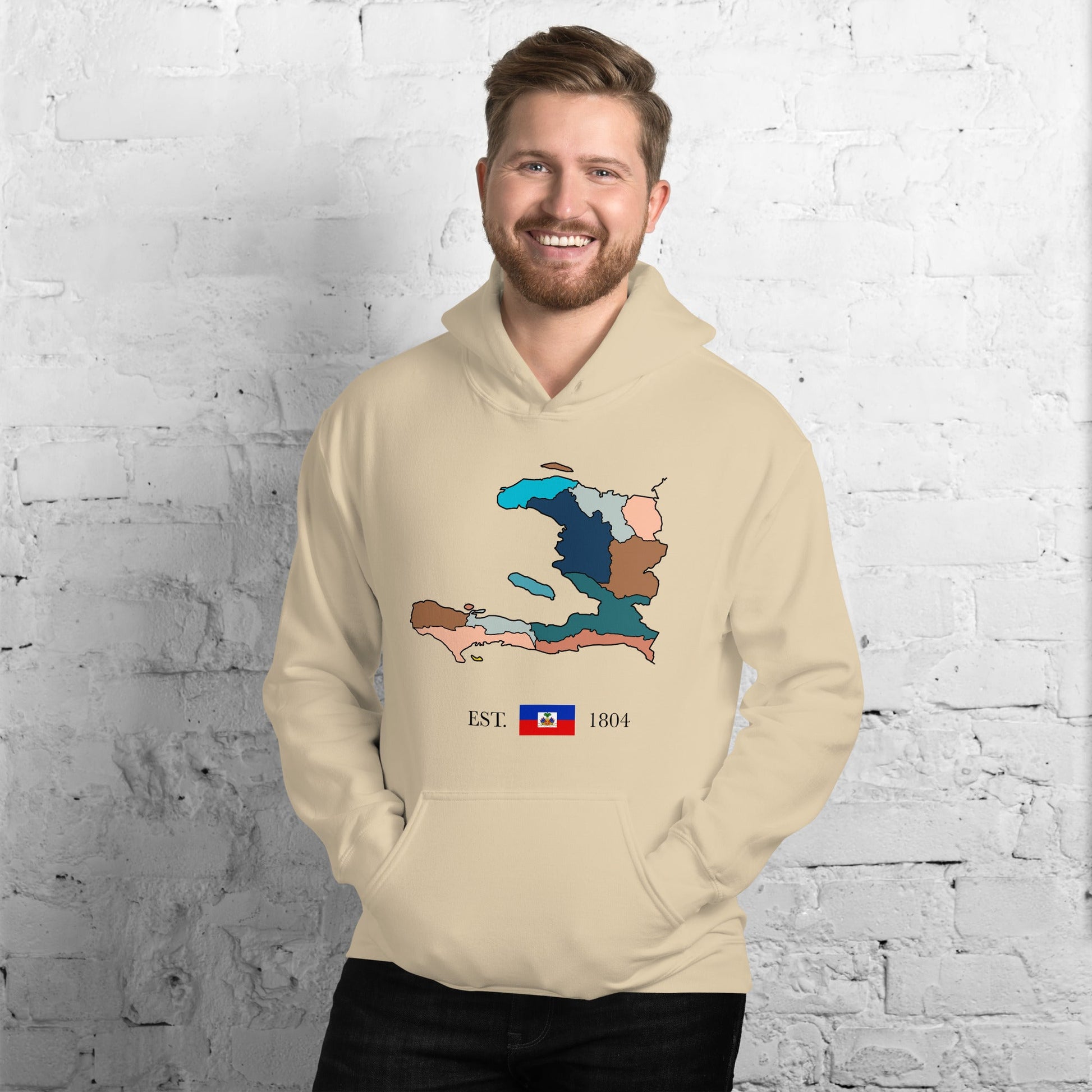 01-Haiti Map Unisex Hoodie Sand - Haitianbuy
