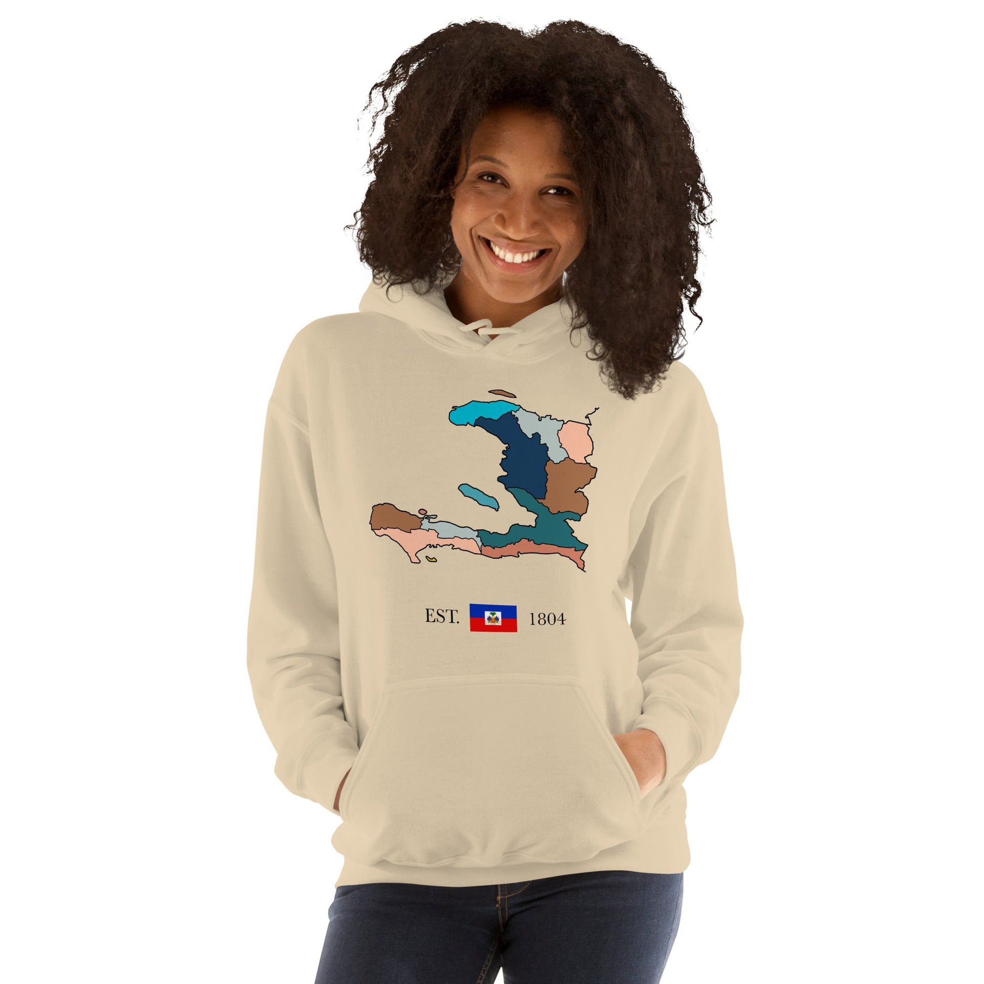 01-Haiti Map Unisex Hoodie Sand - Haitianbuy