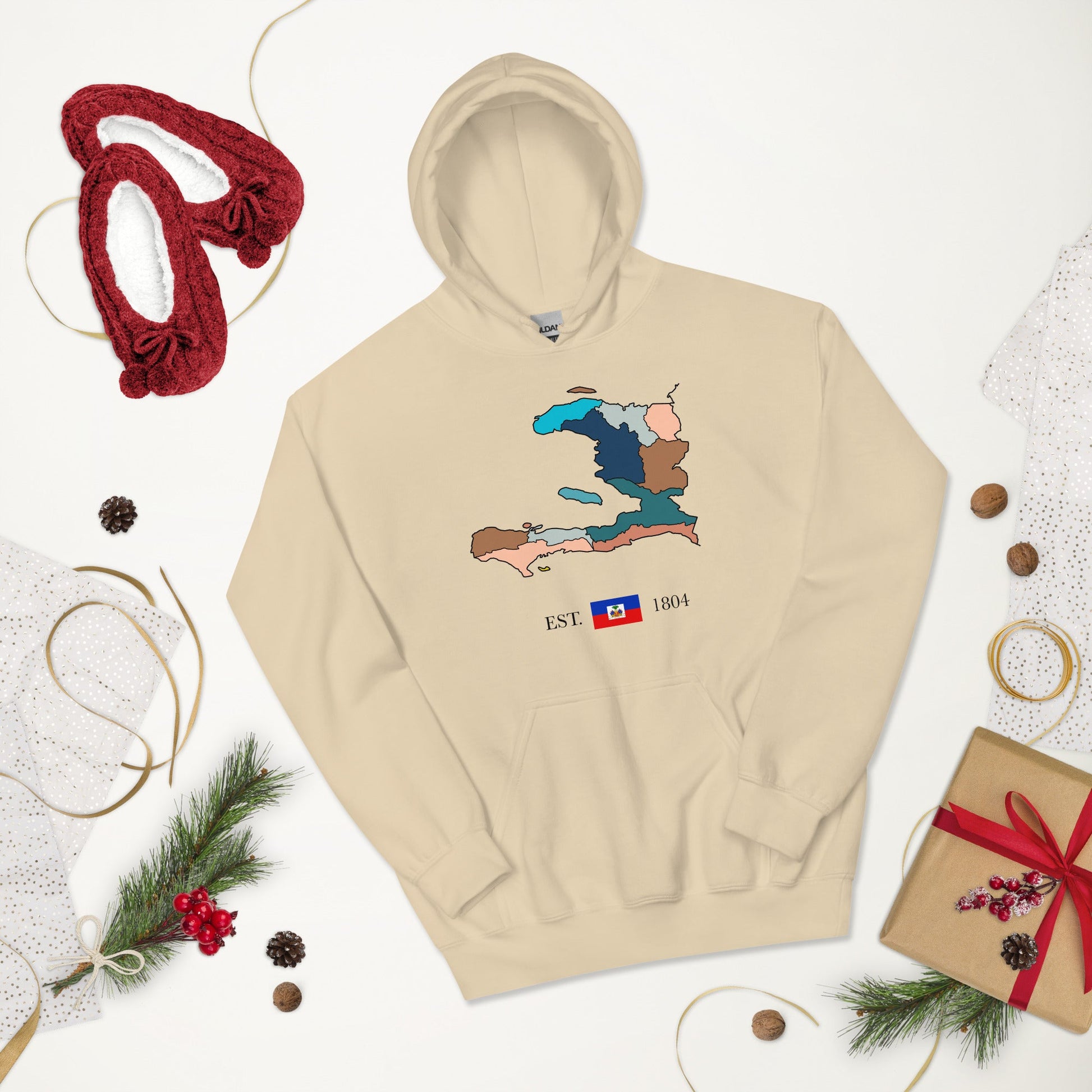 01-Haiti Map Unisex Hoodie Sand - Haitianbuy