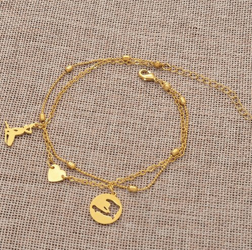 07-The Haiti Map Anklet Heart Foot Chain - Haitianbuy