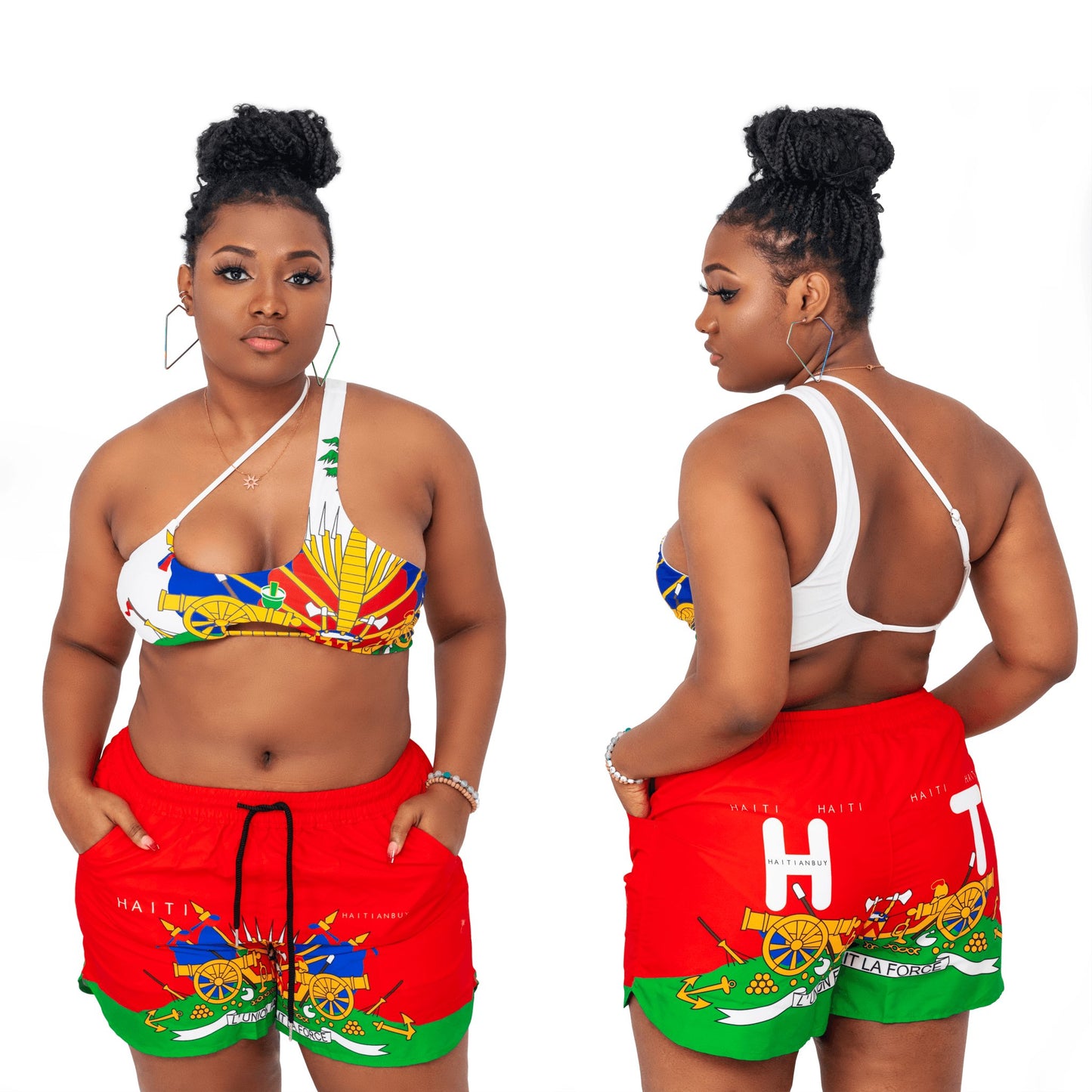 14-HT COAT OF ARMS OF HAITI Short Women -RED - Haitianbuy