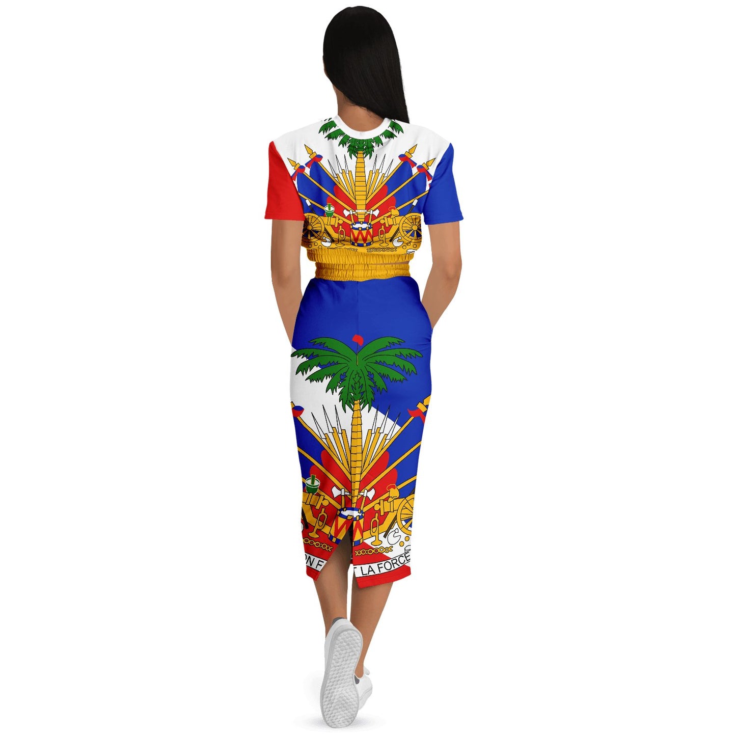 COAT OF ARMS OF HAITI Fashion Cropped Short Sleeve Sweatshirt and Long Pocket Skirt - Haitianbuy