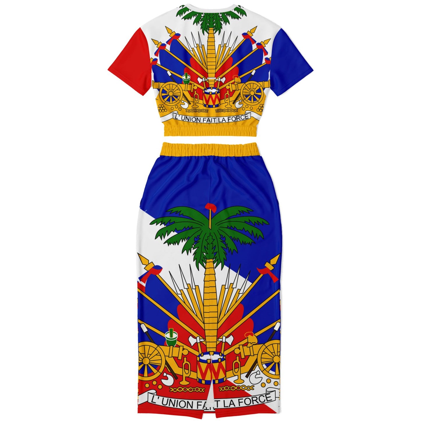 COAT OF ARMS OF HAITI Fashion Cropped Short Sleeve Sweatshirt and Long Pocket Skirt - Haitianbuy