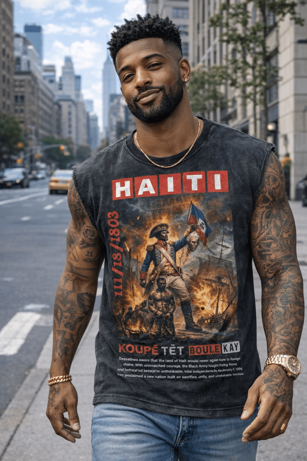 00 - Koupé Tèt, Boulé Kay — Sleeveless Vintage Tee (Black) - Haitianbuy