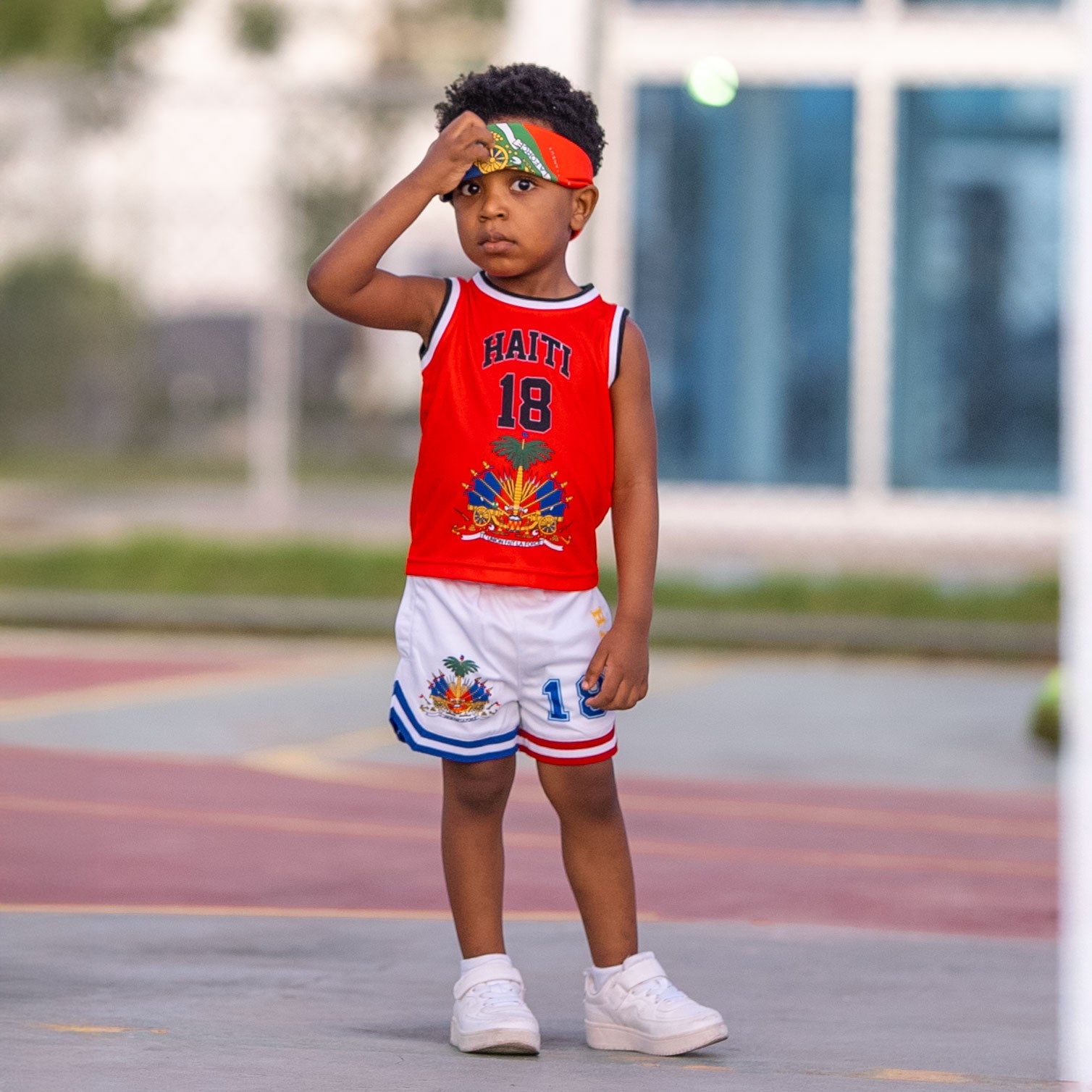 01 - A - Toddler Haiti Basketball Jersey & Shorts Set (Red/White) - Haitianbuy