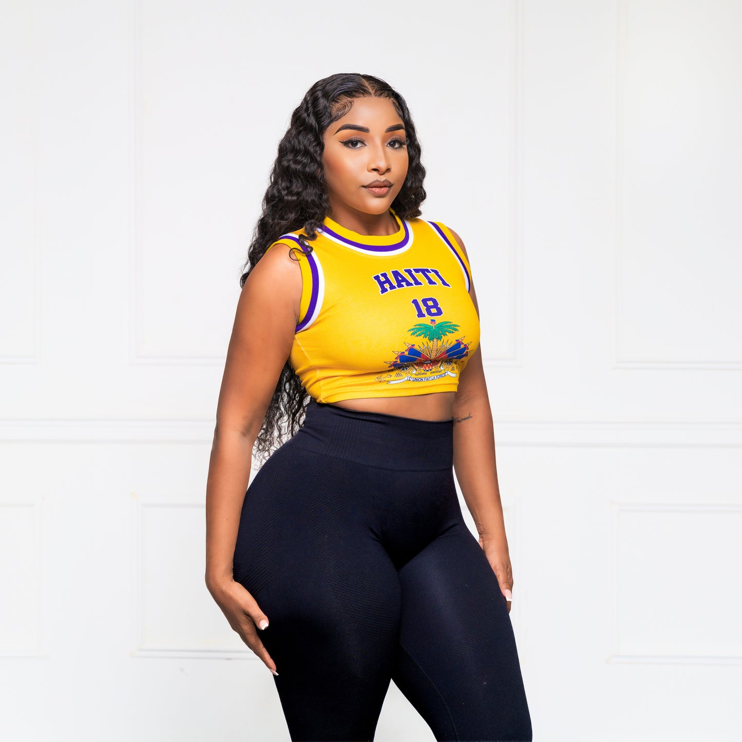 20-Crop Top Basketball- Yellow