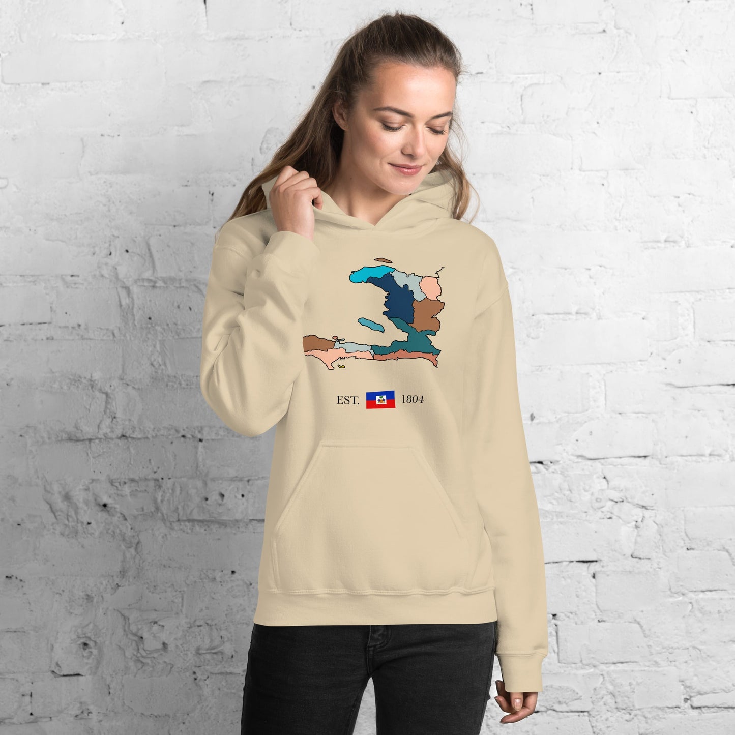 01-Haiti Map Unisex Hoodie Sand - Haitianbuy
