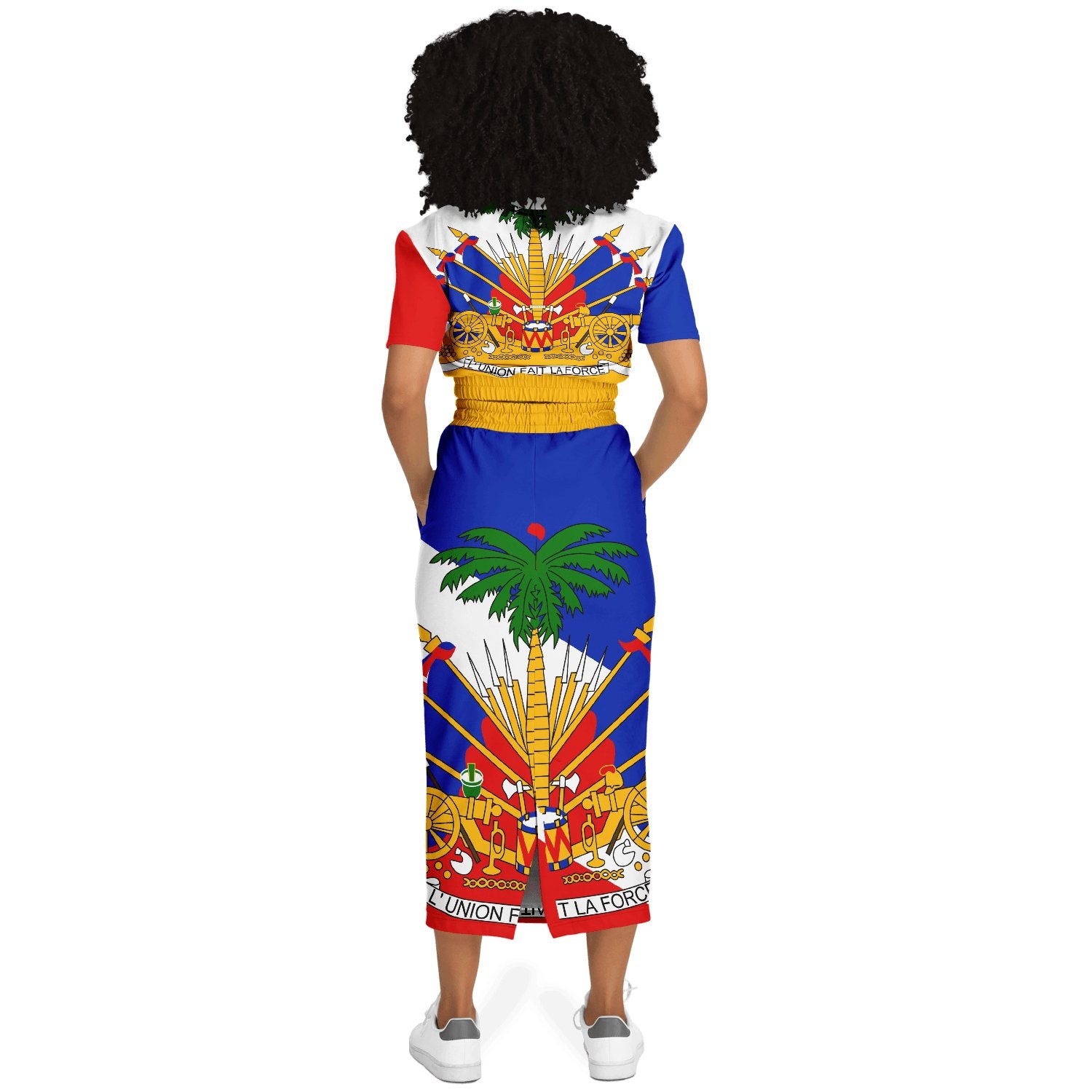 COAT OF ARMS OF HAITI Fashion Cropped Short Sleeve Sweatshirt and Long Pocket Skirt - Haitianbuy