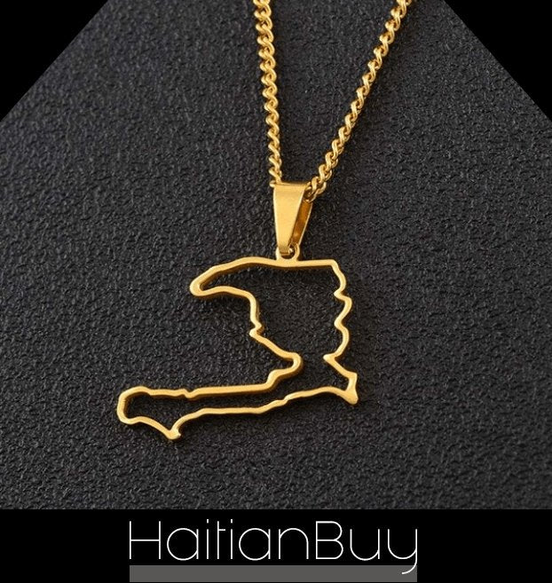 Contour Haiti Map Pendant Necklaces - Haitianbuy